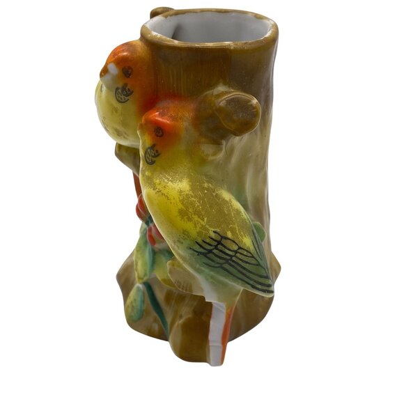 VTG Parakeet bud vase ceramic Japan Birds Budgies Love bird - Picture 2 of 8